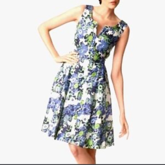 Tory Burch Floral Midi Dress in Blue and Green - Picture 1 of 5